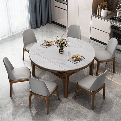 Sintered Stone Dining Table Round Dinner Table with Rubberwood Frame for Dining Room