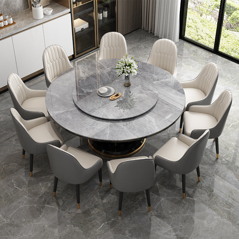 Mesa de comedor sencilla y moderna, mesa redonda con base de madera de caucho para comedor