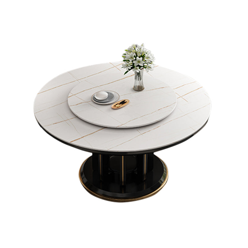 Mesa de comedor sencilla y moderna, mesa redonda con base de madera de caucho para comedor