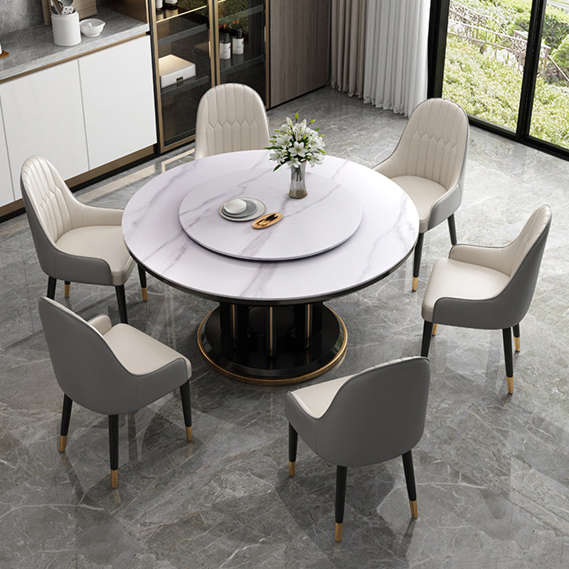 Mesa de comedor sencilla y moderna, mesa redonda con base de madera de caucho para comedor