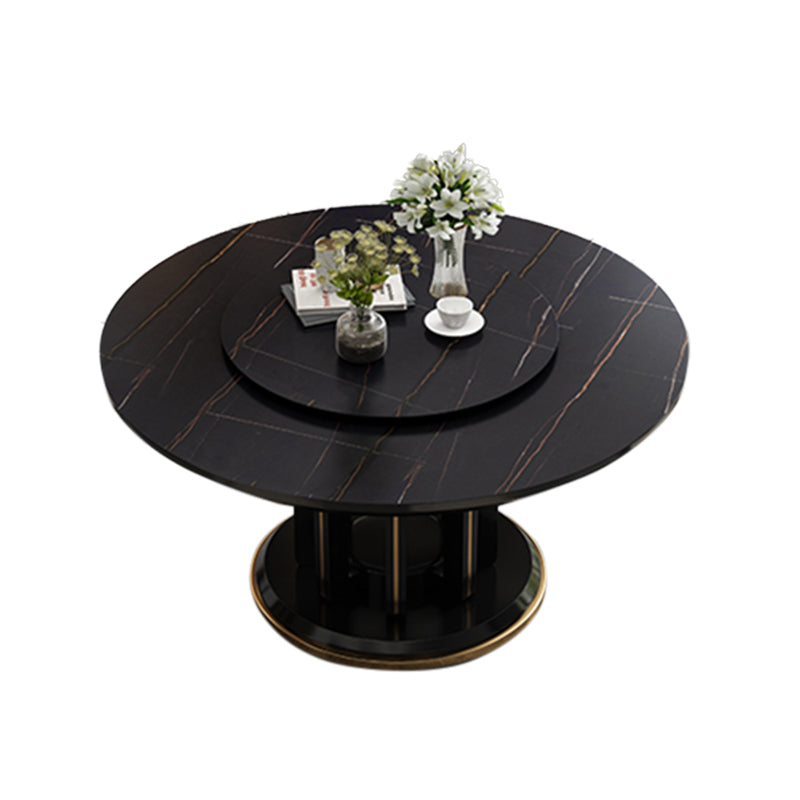 Mesa de comedor sencilla y moderna, mesa redonda con base de madera de caucho para comedor
