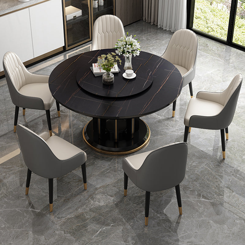 Mesa de comedor sencilla y moderna, mesa redonda con base de madera de caucho para comedor