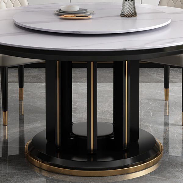 Mesa de comedor sencilla y moderna, mesa redonda con base de madera de caucho para comedor