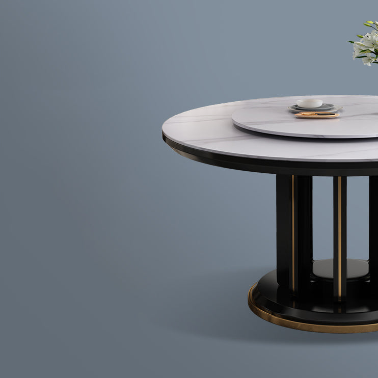 Mesa de comedor sencilla y moderna, mesa redonda con base de madera de caucho para comedor