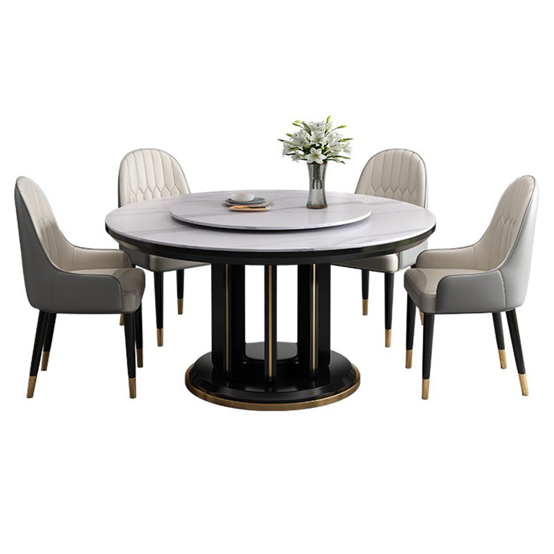 Mesa de comedor sencilla y moderna, mesa redonda con base de madera de caucho para comedor