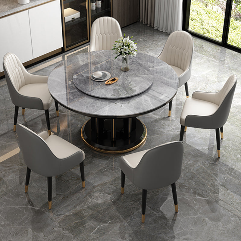 Mesa de comedor sencilla y moderna, mesa redonda con base de madera de caucho para comedor