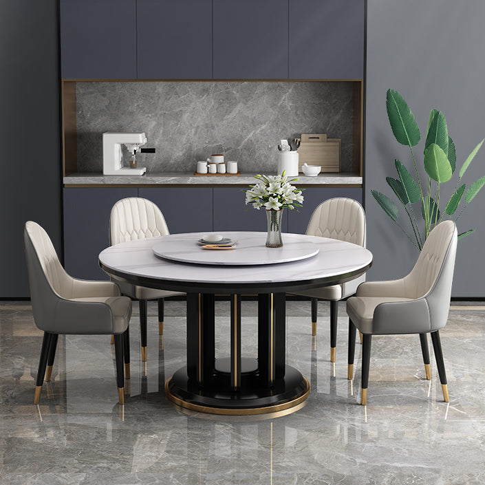 Mesa de comedor sencilla y moderna, mesa redonda con base de madera de caucho para comedor