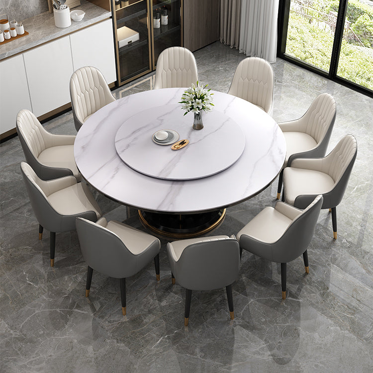 Mesa de comedor sencilla y moderna, mesa redonda con base de madera de caucho para comedor