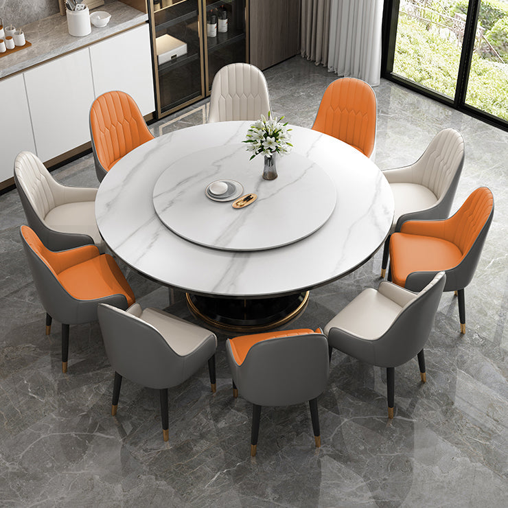 Mesa de comedor sencilla y moderna, mesa redonda con base de madera de caucho para comedor