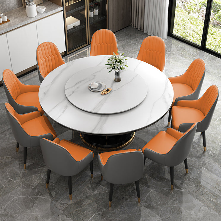 Mesa de comedor sencilla y moderna, mesa redonda con base de madera de caucho para comedor