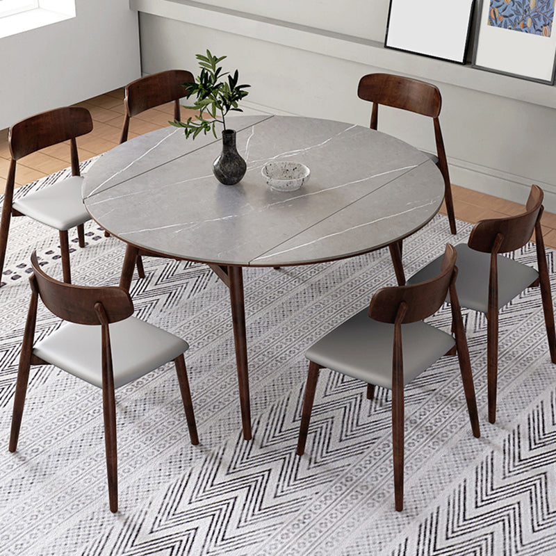 Mesa de comedor de piedra gris con patas de madera Mesa de comedor plegable moderna