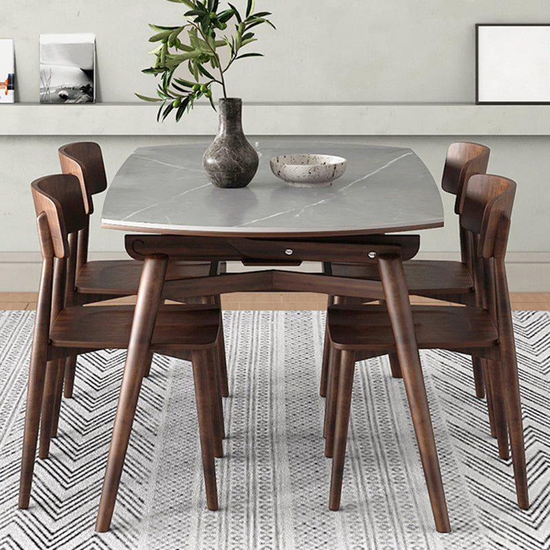 Mesa de comedor de piedra gris con patas de madera Mesa de comedor plegable moderna