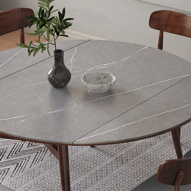 Mesa de comedor de piedra gris con patas de madera Mesa de comedor plegable moderna