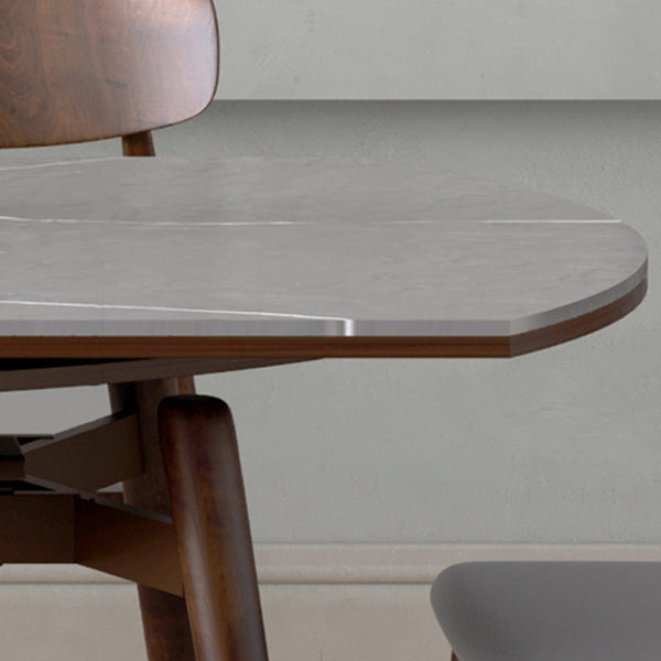 Mesa de comedor de piedra gris con patas de madera Mesa de comedor plegable moderna