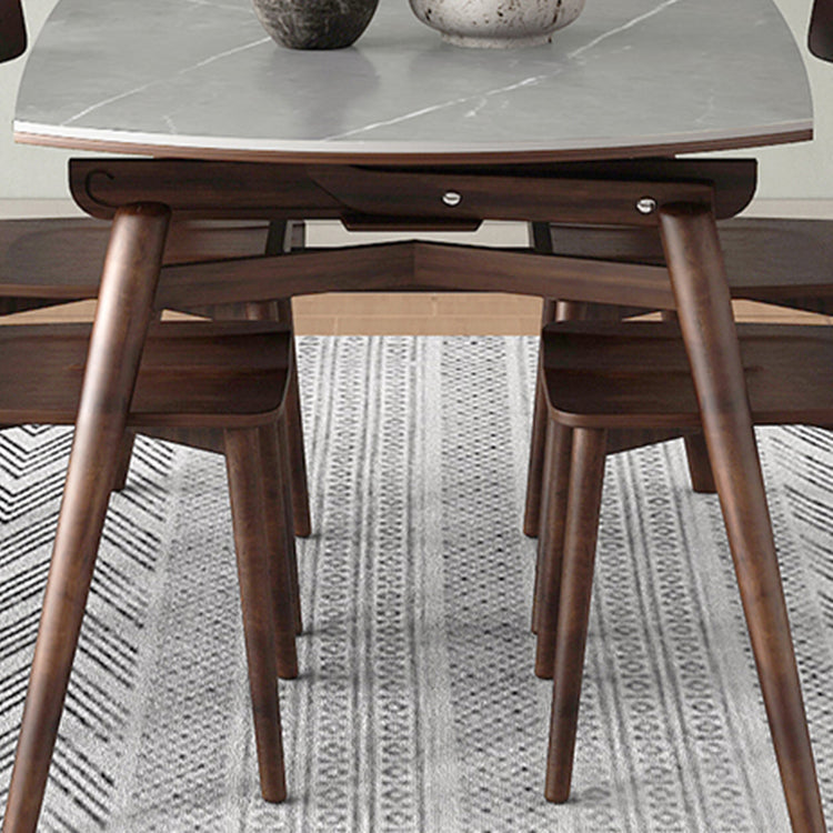 Mesa de comedor de piedra gris con patas de madera Mesa de comedor plegable moderna