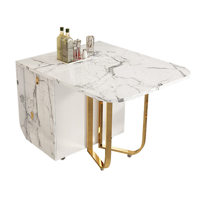 Modern Simple Dining Table Collapsible Dinner Table with Metal Base for Dining Room Gloss White Without Chairs Clearhalo 'Dining Tables & Seating' 'Dining Tables' 'dining_table' 'furn' 'furn_dining_table' 'Furniture' 'Kitchen & Dining Furniture' 7212000