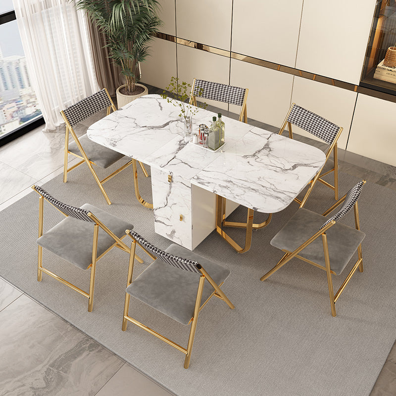 Modern Simple Dining Table Collapsible Dinner Table with Metal Base for Dining Room Clearhalo 'Dining Tables & Seating' 'Dining Tables' 'dining_table' 'furn' 'furn_dining_table' 'Furniture' 'Kitchen & Dining Furniture' 7212002