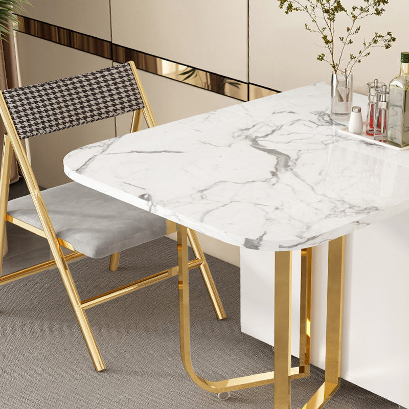 Modern Simple Dining Table Collapsible Dinner Table with Metal Base for Dining Room Clearhalo 'Dining Tables & Seating' 'Dining Tables' 'dining_table' 'furn' 'furn_dining_table' 'Furniture' 'Kitchen & Dining Furniture' 7212005