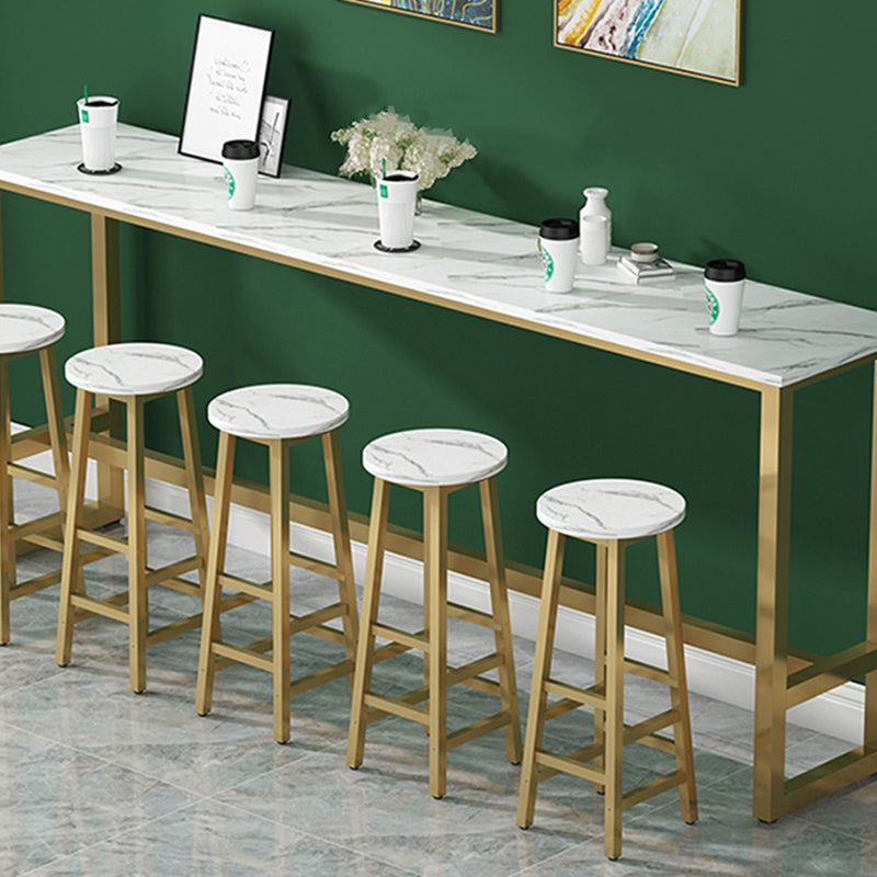 Modern Indoor Bar Dining Table Rectangle Bar Stool Table with Footrest White-Gold Without Chairs Clearhalo 'Bar Furniture' 'Bar Tables' 'bar_tables' 'furn' 'furn_bar_tables' 'Furniture' 'Kitchen & Dining Furniture' 7212073