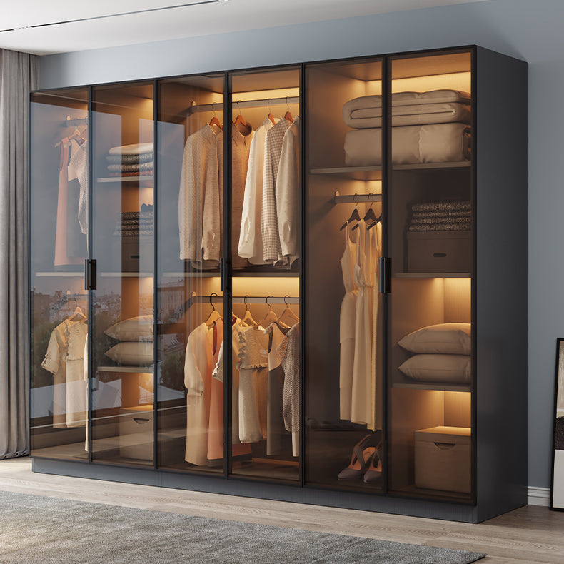 Freestanding Tempered Glass Wardrobe Modern Wardrobe with Garment Rod Clearhalo 'Armoires & Wardrobes' 'armoires_wardrobes' 'Bedroom Furniture' 'furn' 'furn_armoires_wardrobes' 'Furniture' 7212311