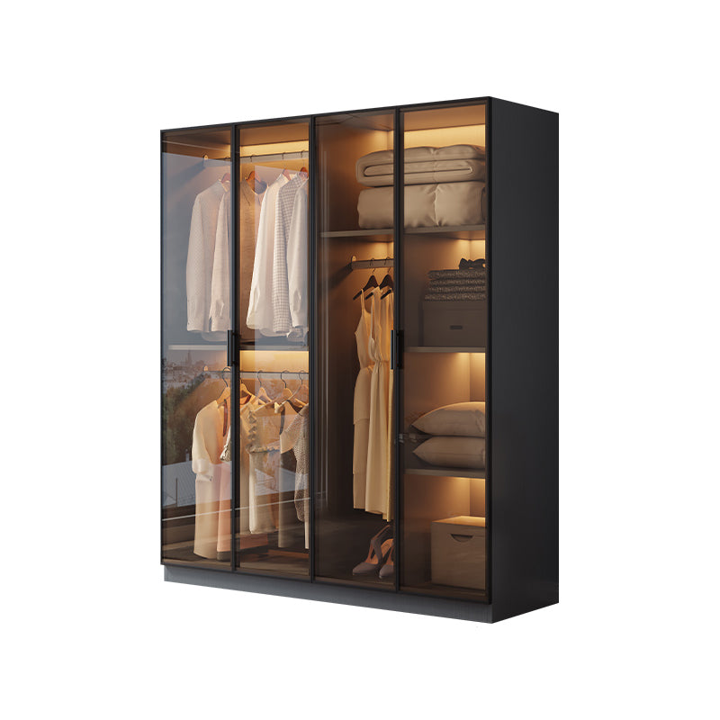 Freestanding Tempered Glass Wardrobe Modern Wardrobe with Garment Rod Armoire 63"L x 20"W x 79"H Clearhalo 'Armoires & Wardrobes' 'armoires_wardrobes' 'Bedroom Furniture' 'furn' 'furn_armoires_wardrobes' 'Furniture' 7212312