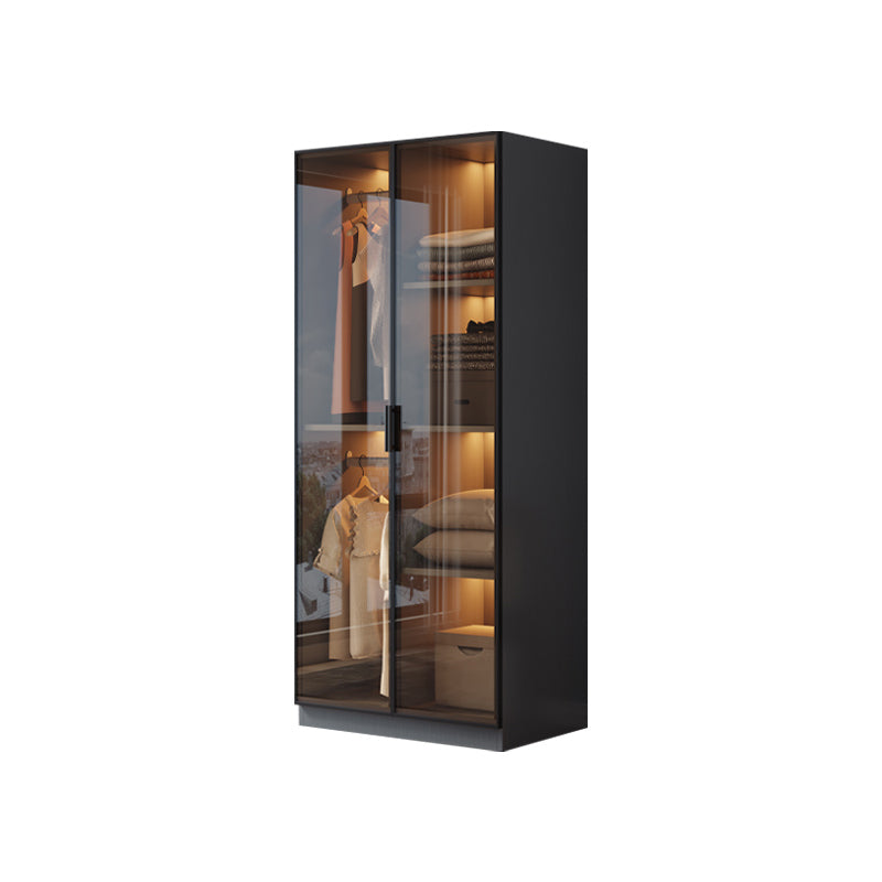 Freestanding Tempered Glass Wardrobe Modern Wardrobe with Garment Rod Armoire 31.5"L x 20"W x 79"H Clearhalo 'Armoires & Wardrobes' 'armoires_wardrobes' 'Bedroom Furniture' 'furn' 'furn_armoires_wardrobes' 'Furniture' 7212313