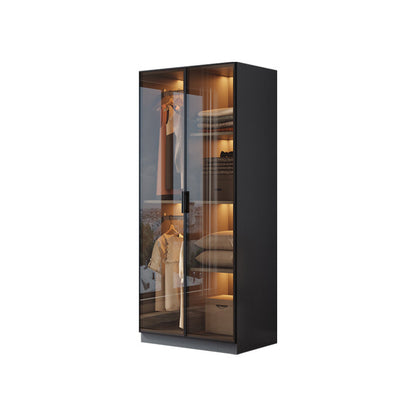 Freestanding Tempered Glass Wardrobe Modern Wardrobe with Garment Rod Armoire 31.5"L x 20"W x 79"H Clearhalo 'Armoires & Wardrobes' 'armoires_wardrobes' 'Bedroom Furniture' 'furn' 'furn_armoires_wardrobes' 'Furniture' 7212313