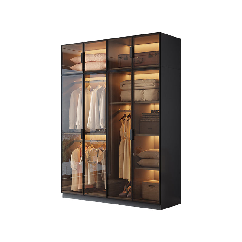 Freestanding Tempered Glass Wardrobe Modern Wardrobe with Garment Rod Armoire with Top Cabinet 63"L x 20"W x 79"H Clearhalo 'Armoires & Wardrobes' 'armoires_wardrobes' 'Bedroom Furniture' 'furn' 'furn_armoires_wardrobes' 'Furniture' 7212317