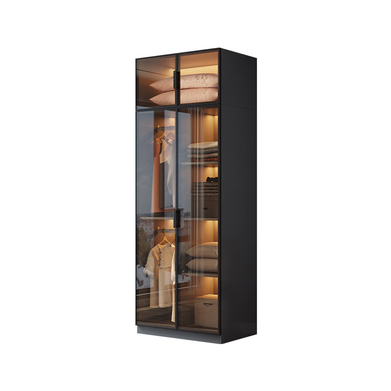 Freestanding Tempered Glass Wardrobe Modern Wardrobe with Garment Rod Armoire with Top Cabinet 31.5"L x 20"W x 79"H Clearhalo 'Armoires & Wardrobes' 'armoires_wardrobes' 'Bedroom Furniture' 'furn' 'furn_armoires_wardrobes' 'Furniture' 7212319