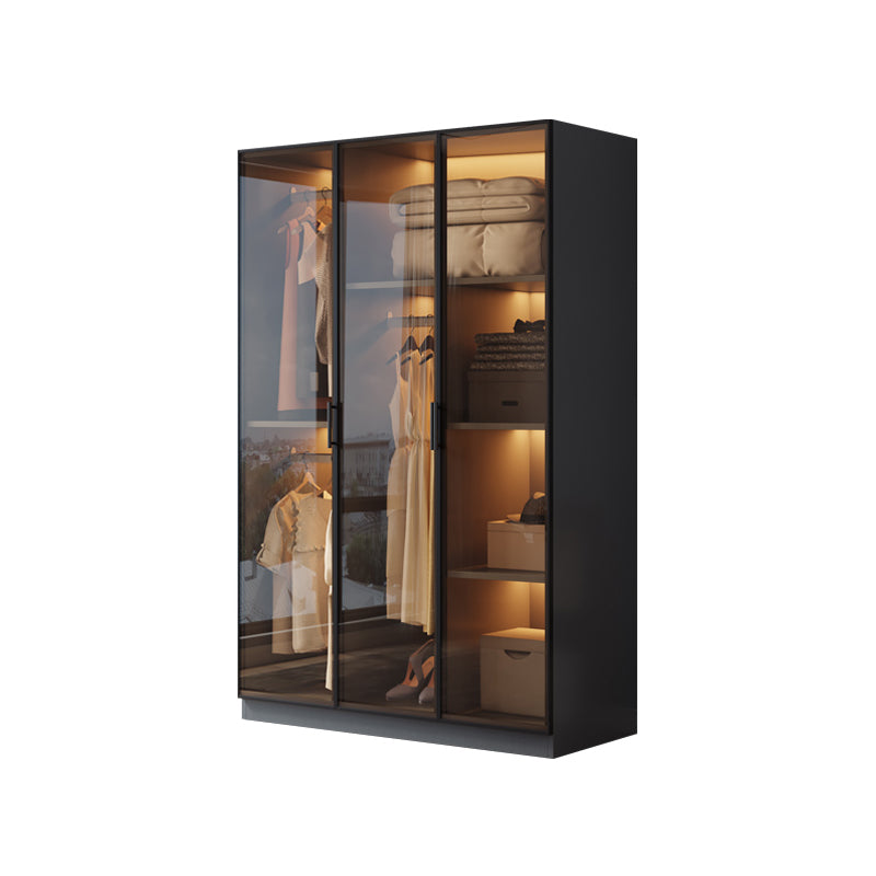 Freestanding Tempered Glass Wardrobe Modern Wardrobe with Garment Rod Armoire 47"L x 20"W x 79"H Clearhalo 'Armoires & Wardrobes' 'armoires_wardrobes' 'Bedroom Furniture' 'furn' 'furn_armoires_wardrobes' 'Furniture' 7212320
