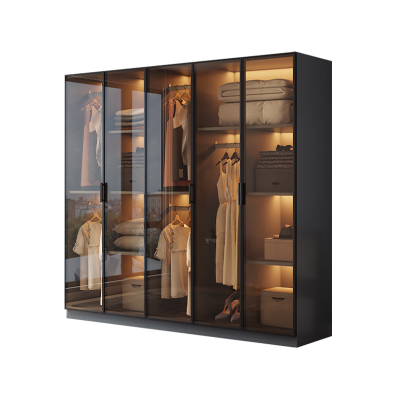 Freestanding Tempered Glass Wardrobe Modern Wardrobe with Garment Rod Wardrobe & Wardrobe 79"L x 20"W x 79"H Clearhalo 'Armoires & Wardrobes' 'armoires_wardrobes' 'Bedroom Furniture' 'furn' 'furn_armoires_wardrobes' 'Furniture' 7212321