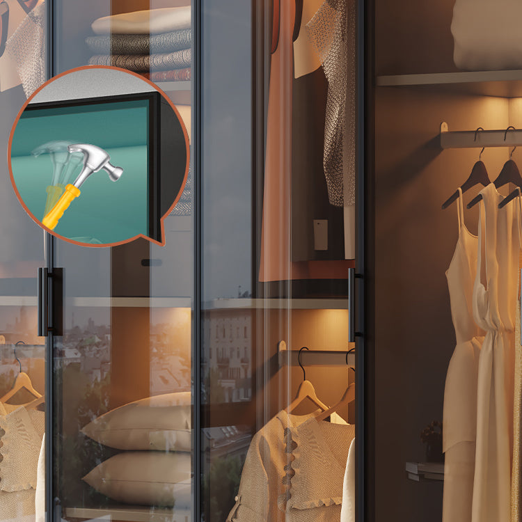 Freestanding Tempered Glass Wardrobe Modern Wardrobe with Garment Rod Clearhalo 'Armoires & Wardrobes' 'armoires_wardrobes' 'Bedroom Furniture' 'furn' 'furn_armoires_wardrobes' 'Furniture' 7212322