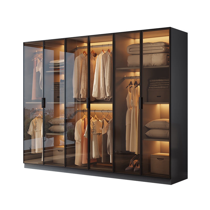 Freestanding Tempered Glass Wardrobe Modern Wardrobe with Garment Rod Wardrobe & Wardrobe 94.5"L x 20"W x 79"H Clearhalo 'Armoires & Wardrobes' 'armoires_wardrobes' 'Bedroom Furniture' 'furn' 'furn_armoires_wardrobes' 'Furniture' 7212324