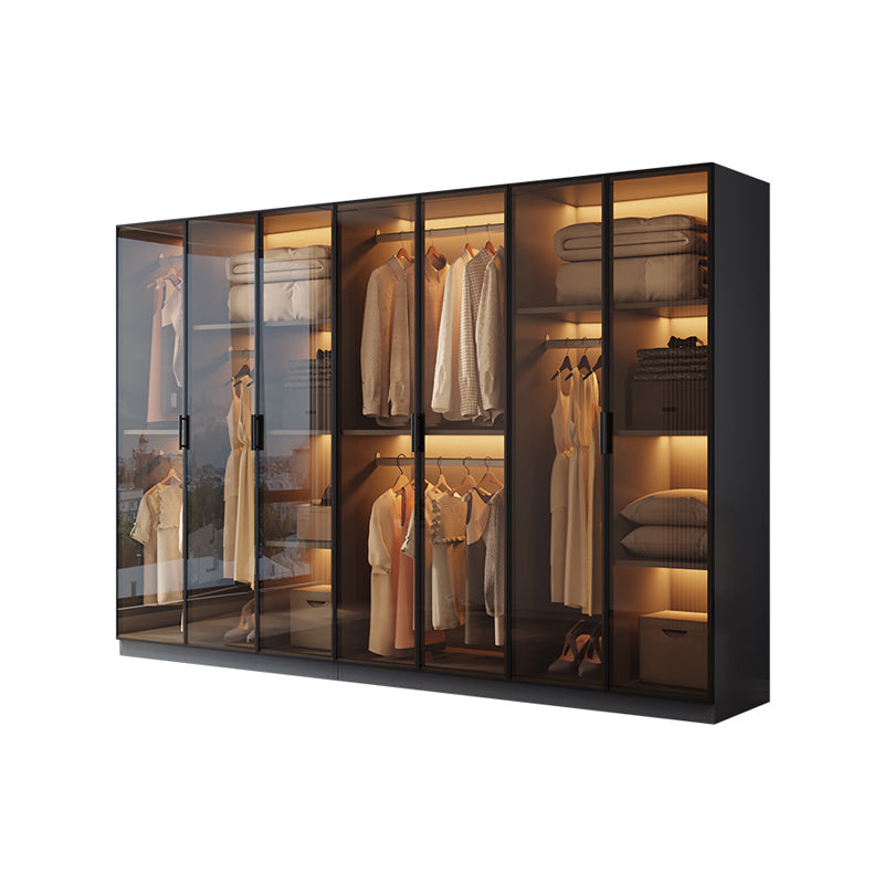 Freestanding Tempered Glass Wardrobe Modern Wardrobe with Garment Rod Wardrobe & Wardrobe 110"L x 20"W x 79"H Clearhalo 'Armoires & Wardrobes' 'armoires_wardrobes' 'Bedroom Furniture' 'furn' 'furn_armoires_wardrobes' 'Furniture' 7212325