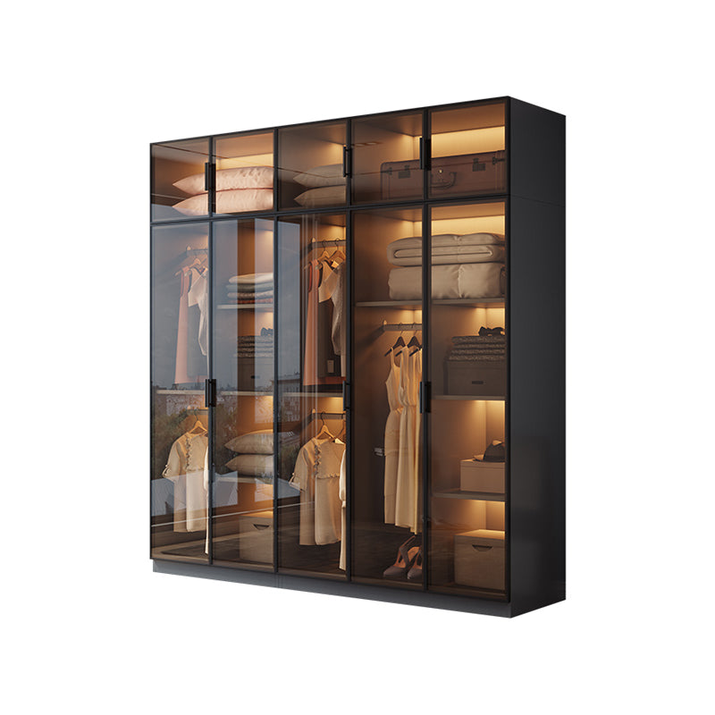 Freestanding Tempered Glass Wardrobe Modern Wardrobe with Garment Rod Armoire & Armoire & Top Cabinet 79"L x 20"W x 79"H Clearhalo 'Armoires & Wardrobes' 'armoires_wardrobes' 'Bedroom Furniture' 'furn' 'furn_armoires_wardrobes' 'Furniture' 7212328