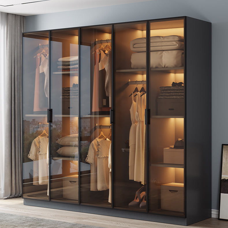 Freestanding Tempered Glass Wardrobe Modern Wardrobe with Garment Rod Clearhalo 'Armoires & Wardrobes' 'armoires_wardrobes' 'Bedroom Furniture' 'furn' 'furn_armoires_wardrobes' 'Furniture' 7212329