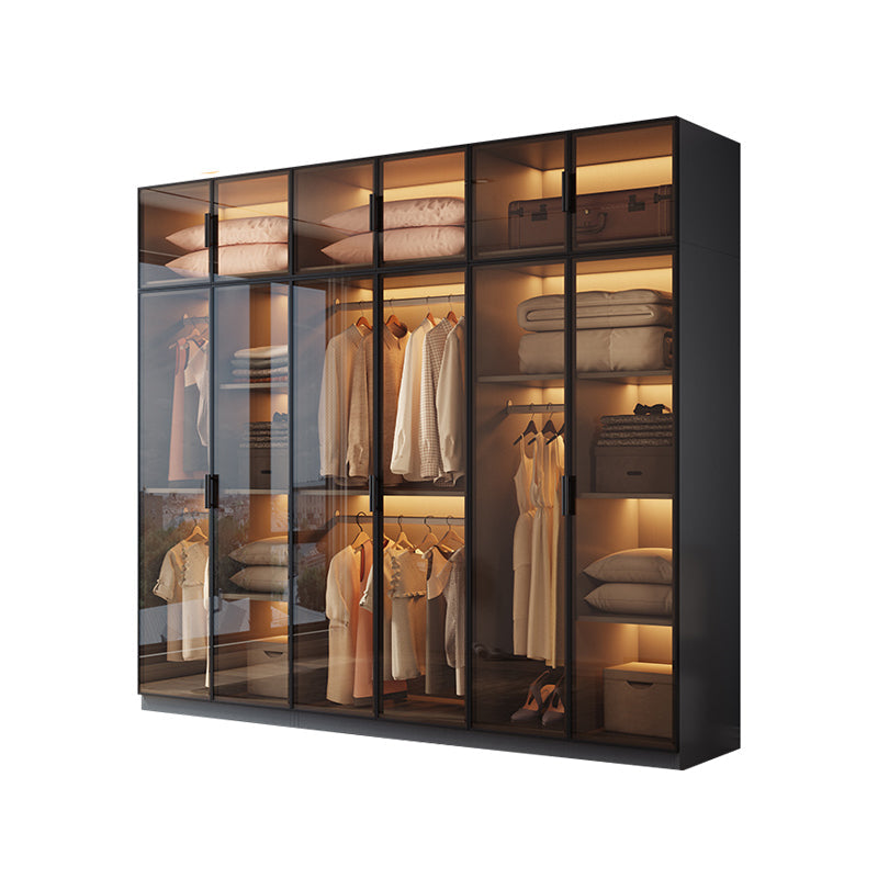 Freestanding Tempered Glass Wardrobe Modern Wardrobe with Garment Rod Armoire & Armoire & Top Cabinet 94.5"L x 20"W x 79"H Clearhalo 'Armoires & Wardrobes' 'armoires_wardrobes' 'Bedroom Furniture' 'furn' 'furn_armoires_wardrobes' 'Furniture' 7212330
