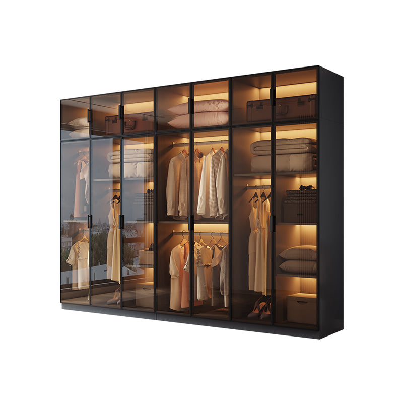 Freestanding Tempered Glass Wardrobe Modern Wardrobe with Garment Rod Armoire & Armoire & Top Cabinet 110"L x 20"W x 79"H Clearhalo 'Armoires & Wardrobes' 'armoires_wardrobes' 'Bedroom Furniture' 'furn' 'furn_armoires_wardrobes' 'Furniture' 7212331