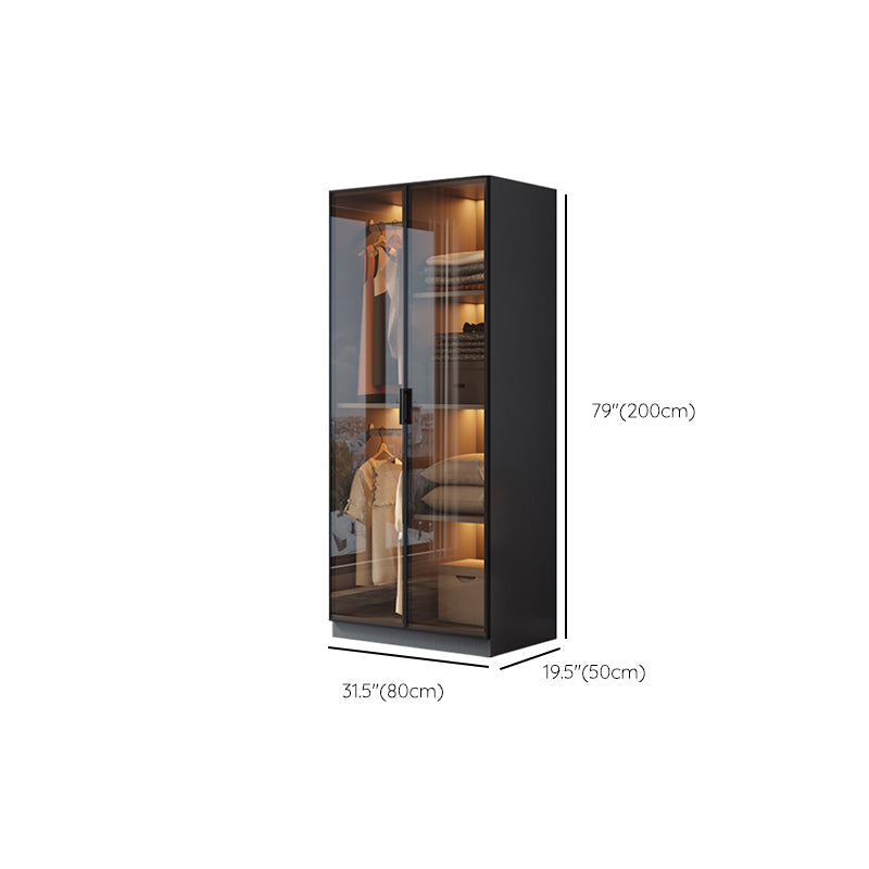 Freestanding Tempered Glass Wardrobe Modern Wardrobe with Garment Rod Clearhalo 'Armoires & Wardrobes' 'armoires_wardrobes' 'Bedroom Furniture' 'furn' 'furn_armoires_wardrobes' 'Furniture' 7212332