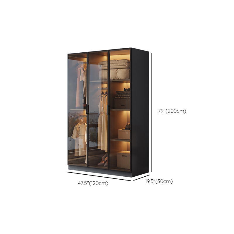 Freestanding Tempered Glass Wardrobe Modern Wardrobe with Garment Rod Clearhalo 'Armoires & Wardrobes' 'armoires_wardrobes' 'Bedroom Furniture' 'furn' 'furn_armoires_wardrobes' 'Furniture' 7212333