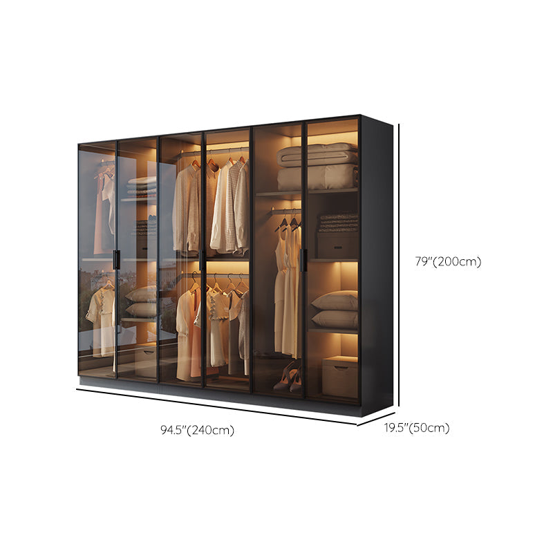 Freestanding Tempered Glass Wardrobe Modern Wardrobe with Garment Rod Clearhalo 'Armoires & Wardrobes' 'armoires_wardrobes' 'Bedroom Furniture' 'furn' 'furn_armoires_wardrobes' 'Furniture' 7212336