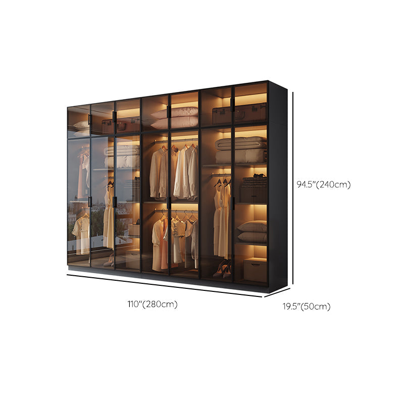 Freestanding Tempered Glass Wardrobe Modern Wardrobe with Garment Rod Clearhalo 'Armoires & Wardrobes' 'armoires_wardrobes' 'Bedroom Furniture' 'furn' 'furn_armoires_wardrobes' 'Furniture' 7212343