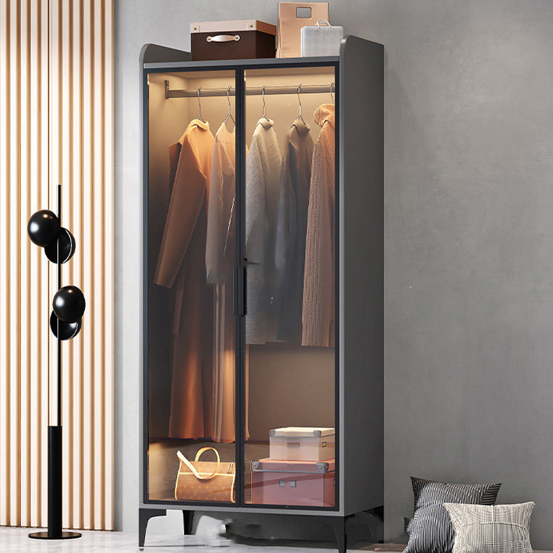Contemporary Wood Frame Wardrobe Freestanding Wardrobe with Glass Doors Grey Clearhalo 'Armoires & Wardrobes' 'armoires_wardrobes' 'Bedroom Furniture' 'furn' 'furn_armoires_wardrobes' 'Furniture' 7212413