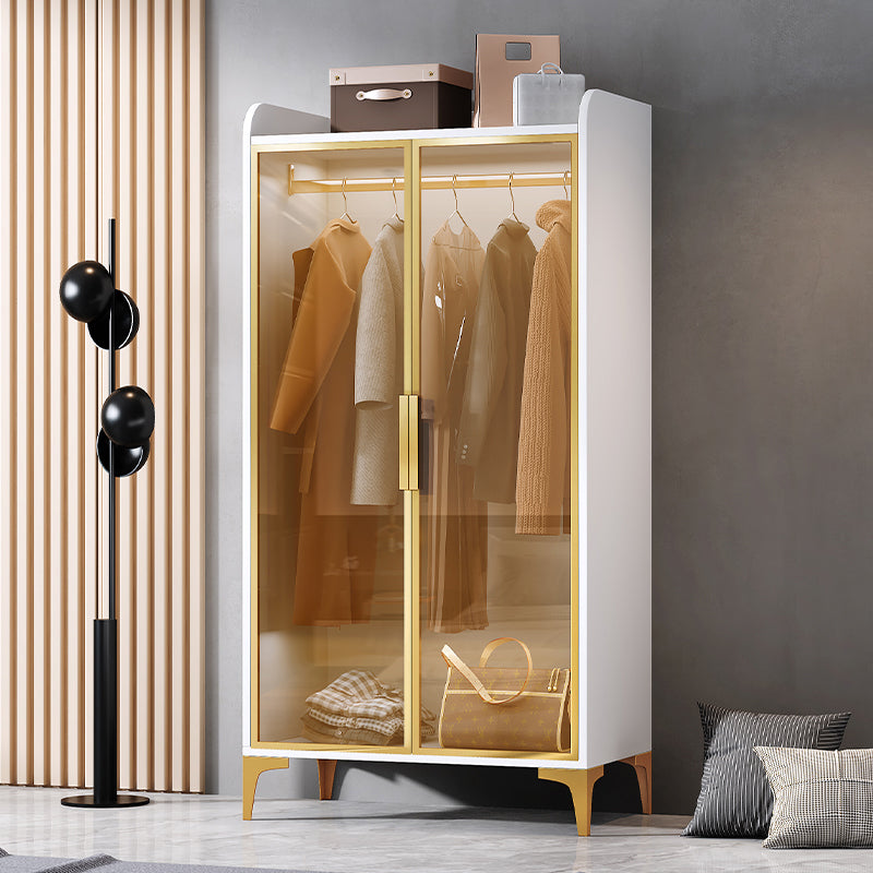 Contemporary Wood Frame Wardrobe Freestanding Wardrobe with Glass Doors White Clearhalo 'Armoires & Wardrobes' 'armoires_wardrobes' 'Bedroom Furniture' 'furn' 'furn_armoires_wardrobes' 'Furniture' 7212414