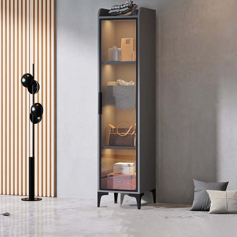 Contemporary Wood Frame Wardrobe Freestanding Wardrobe with Glass Doors 16"L x 22"W x 76"H Grey Clearhalo 'Armoires & Wardrobes' 'armoires_wardrobes' 'Bedroom Furniture' 'furn' 'furn_armoires_wardrobes' 'Furniture' 7212415