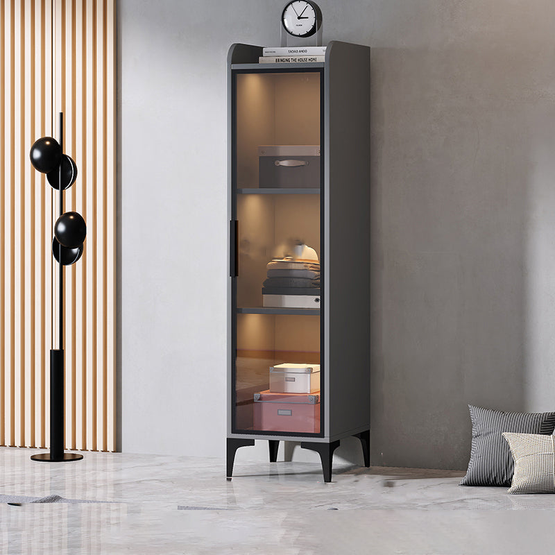 Contemporary Wood Frame Wardrobe Freestanding Wardrobe with Glass Doors 16"L x 22"W x 63"H Grey Clearhalo 'Armoires & Wardrobes' 'armoires_wardrobes' 'Bedroom Furniture' 'furn' 'furn_armoires_wardrobes' 'Furniture' 7212416