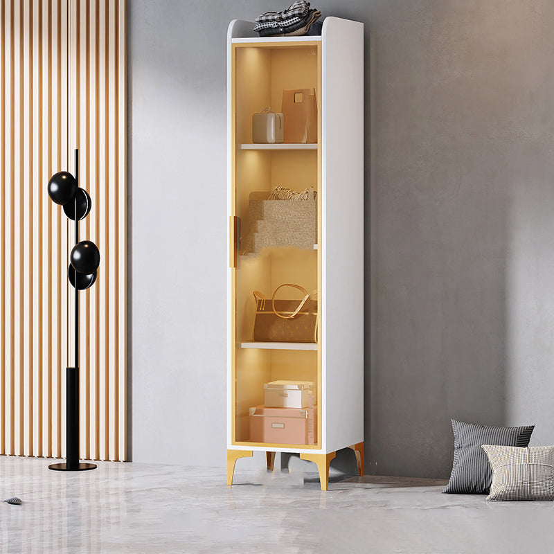 Contemporary Wood Frame Wardrobe Freestanding Wardrobe with Glass Doors 16"L x 22"W x 76"H White Clearhalo 'Armoires & Wardrobes' 'armoires_wardrobes' 'Bedroom Furniture' 'furn' 'furn_armoires_wardrobes' 'Furniture' 7212418