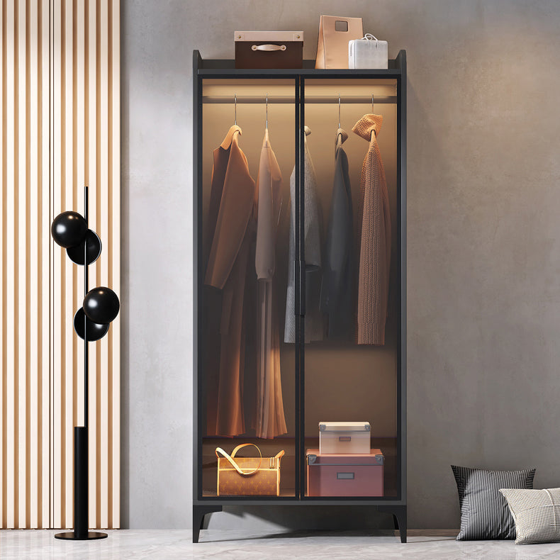 Contemporary Wood Frame Wardrobe Freestanding Wardrobe with Glass Doors Clearhalo 'Armoires & Wardrobes' 'armoires_wardrobes' 'Bedroom Furniture' 'furn' 'furn_armoires_wardrobes' 'Furniture' 7212419
