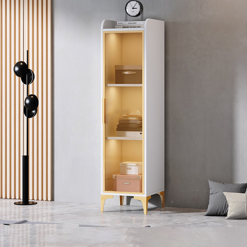 Contemporary Wood Frame Wardrobe Freestanding Wardrobe with Glass Doors 16"L x 22"W x 63"H White Clearhalo 'Armoires & Wardrobes' 'armoires_wardrobes' 'Bedroom Furniture' 'furn' 'furn_armoires_wardrobes' 'Furniture' 7212420