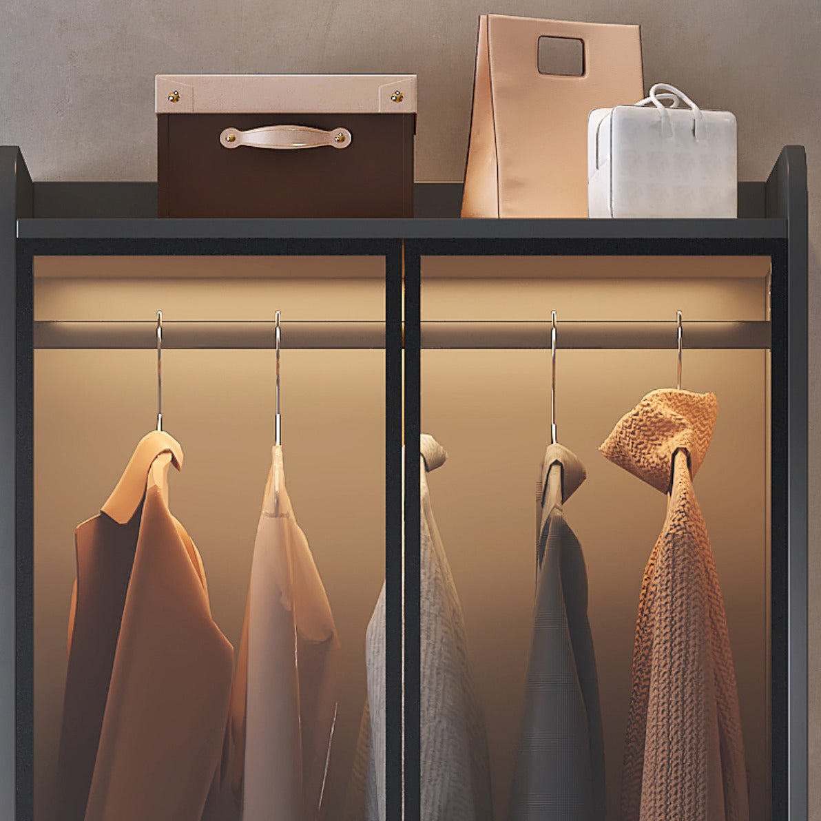 Contemporary Wood Frame Wardrobe Freestanding Wardrobe with Glass Doors Clearhalo 'Armoires & Wardrobes' 'armoires_wardrobes' 'Bedroom Furniture' 'furn' 'furn_armoires_wardrobes' 'Furniture' 7212422